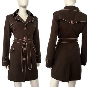 NEW WOMEN SINGLE-BREASTED BUTTONED TRENCH COAT BELTED LINED JACKET BROWN/TAN‎